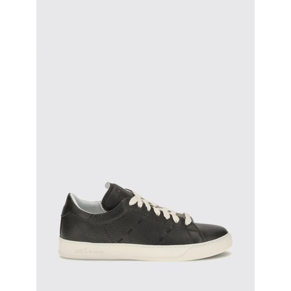 Kiton Men Kiton Low-Top Sneakers In Pebbled Calfskin With Exposed Stitching